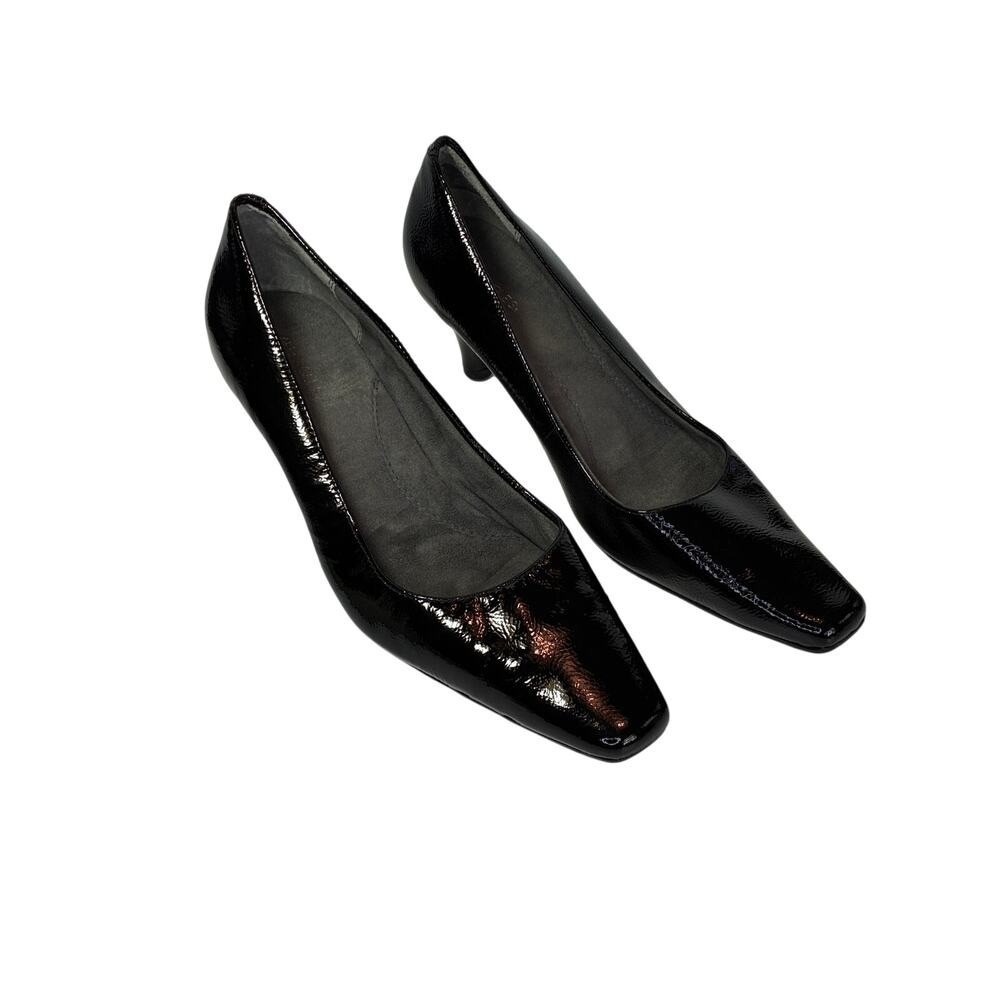 Aerosoles Pumps Sz 11 Black Patent‎ Leather Heels square toe comfort chic